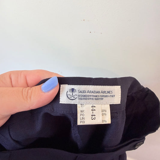 Saudi Arabian Airlines Size Waist 78cm Navy Blue High-Waisted Pleated Trousers