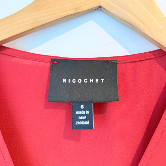 Ricochet NZ Made Size 6 Red Asymmetric Draped Top