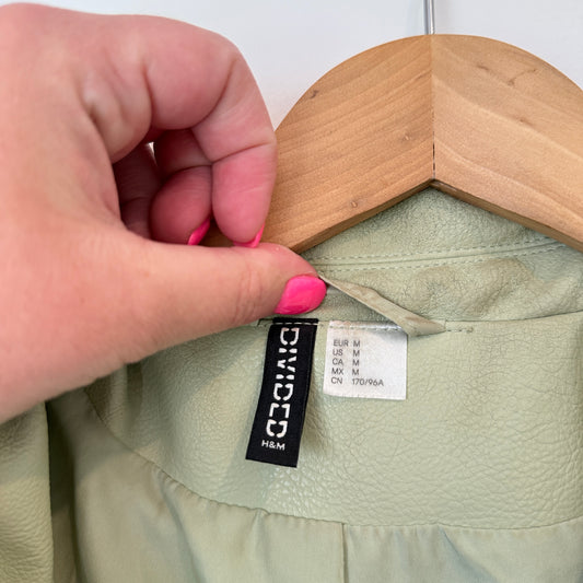 H&M Divided Size M Light Sage Green Faux Leather Biker Jacket