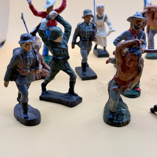 1940s WWII German & Cowboy/Indian Elastolin & Lineol Figurines – Mixed Lot of 18