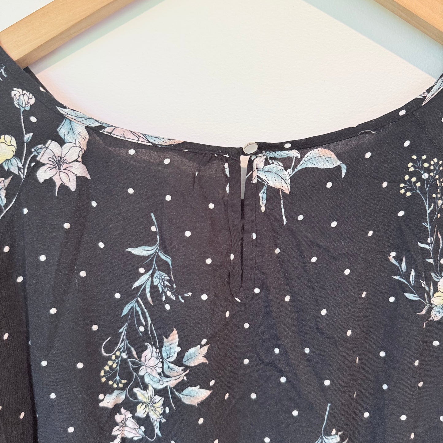 Katies Black Floral & Polka Dot Viscose Dress – Size 8