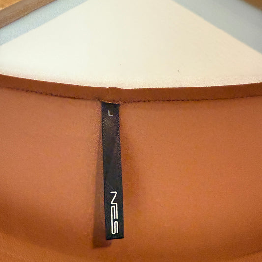 NES Size L Sheer Brown Long-Sleeved Blouse