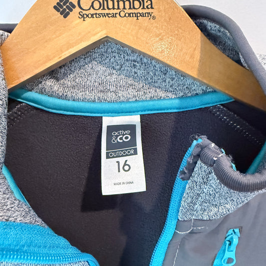 Active & Co Size 16 Gray Full-Zip Fleece Jacket Turquoise Accents