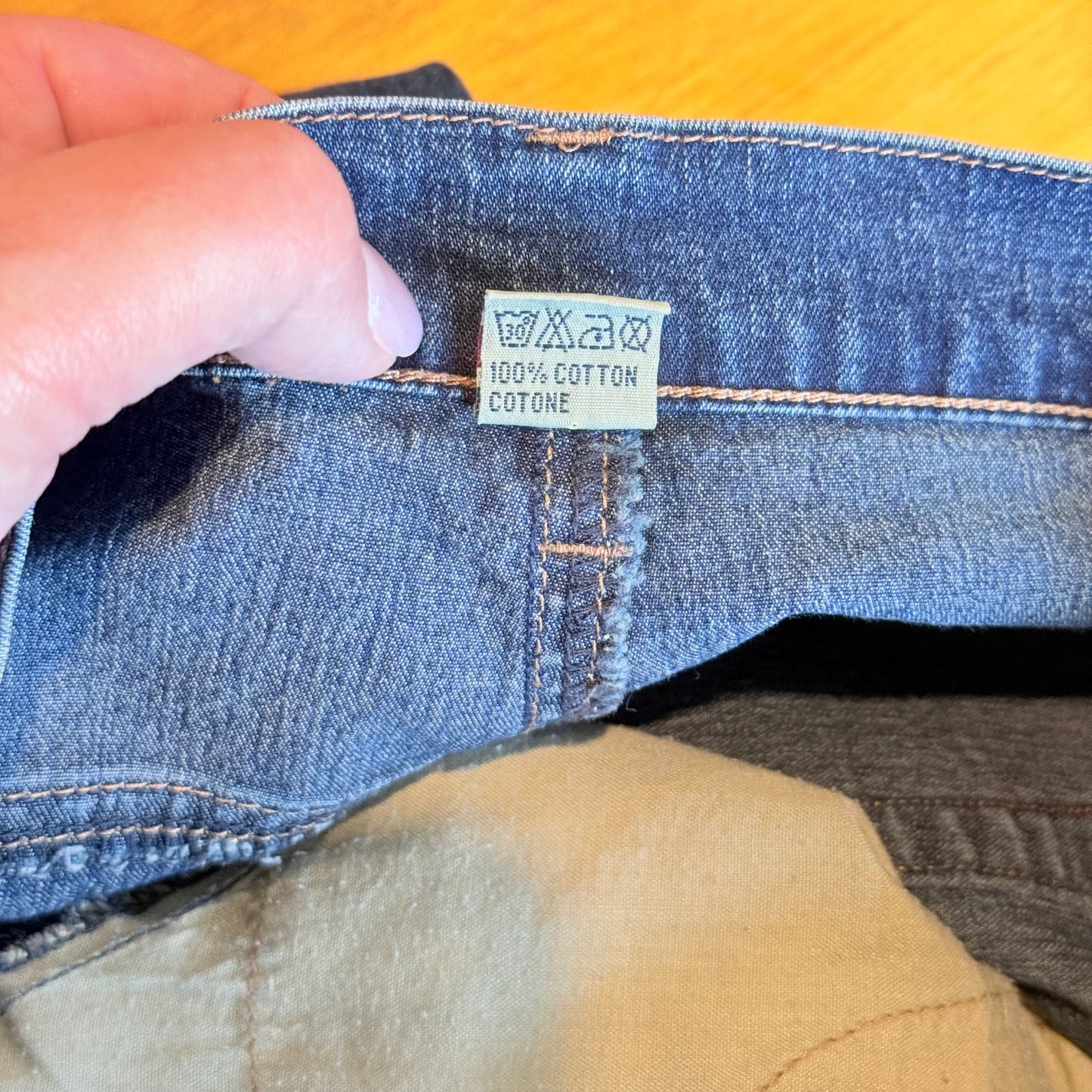 Qmark Size L 100% Cotton Frayed Hem Denim Skirt