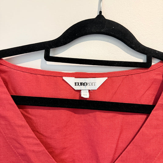 Eurodit Size 44 Sunset Coral Linen Blend Button Dress