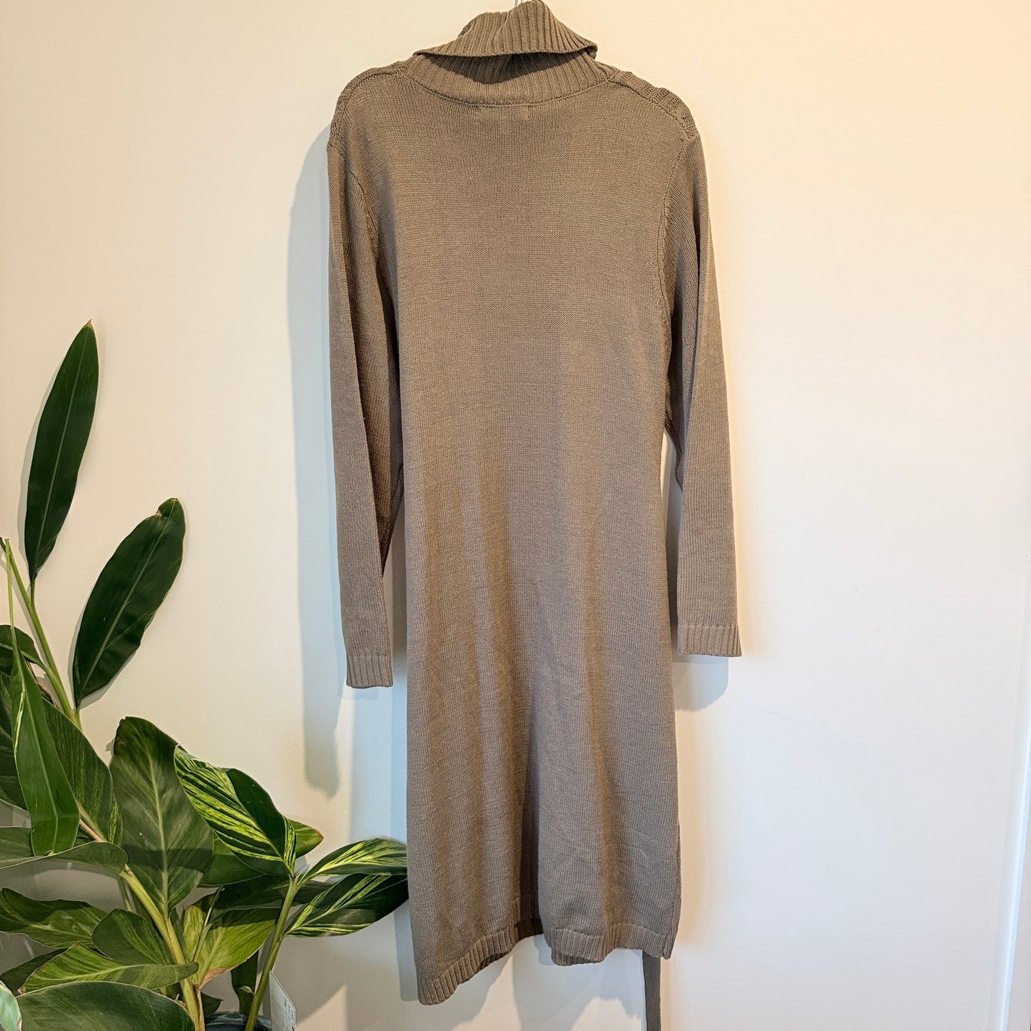 Eurodit Size 44 Beige Cable Knit Turtleneck Sweater Dress