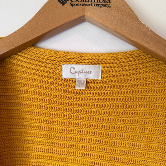 Capture Size L Mustard Yellow Open-Front Knit Cardigan