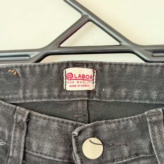 Labor Size 25 (66cm waist) Black Skinny Jeans Raw-Cut Split Hem