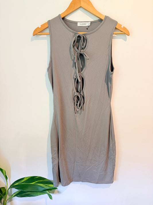 GLASSONS Grey Tie Front Sleeveless Mini Dress Size M