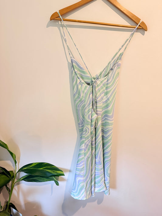 GLASSONS Green Blue Abstract Slip Dress Size 10