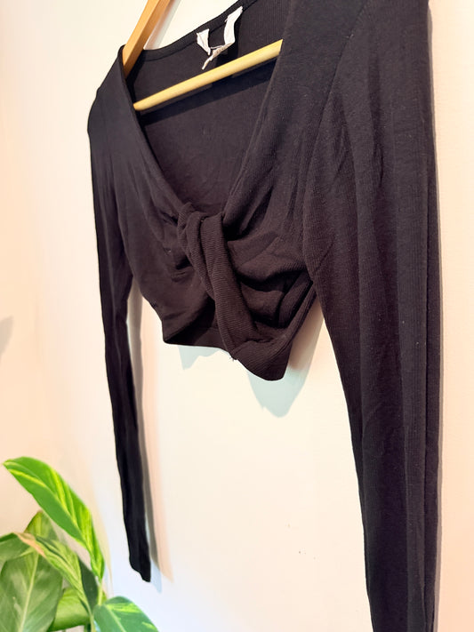 GLASSONS Black Twist Front Long Sleeve Crop Top Size M