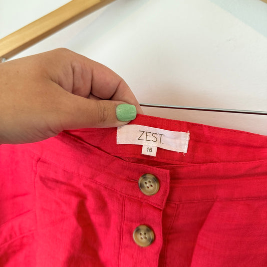 Zest Size 16 Red 100% Linen Skirt