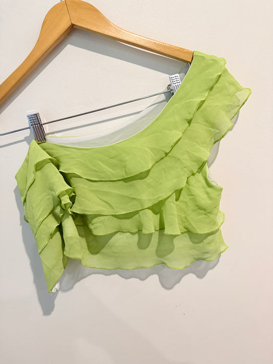 GLASSONS Lime Green One Shoulder Ruffle Top Size 10