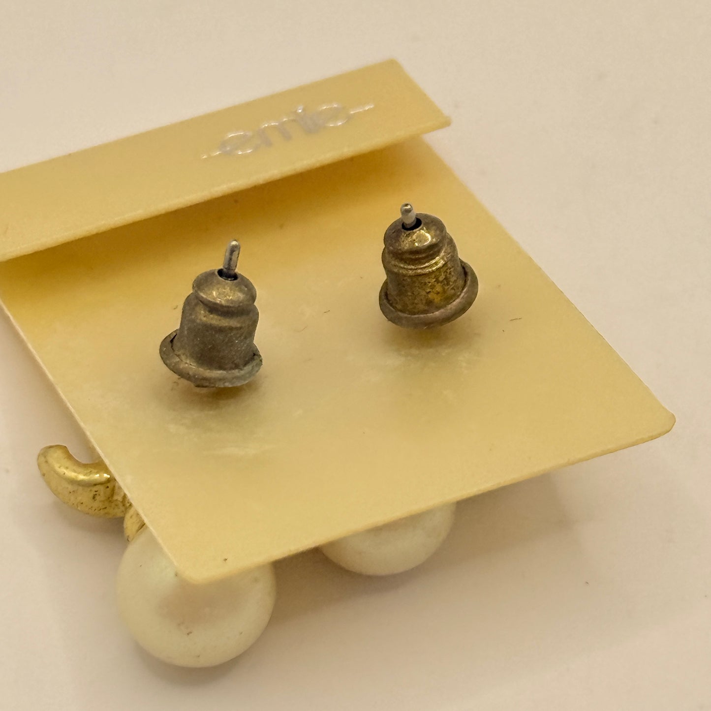 Gold Elephant Pearl Look Stud Earrings