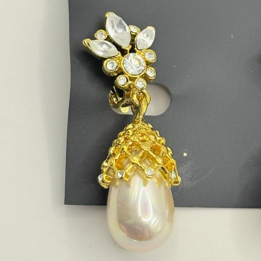 Outrage Gold Crystal & Pearl Look Drop Clip-On Earrings