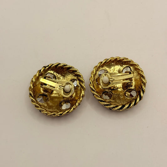 Gold-Tone Clip-On Earrings with Red Gem Accents