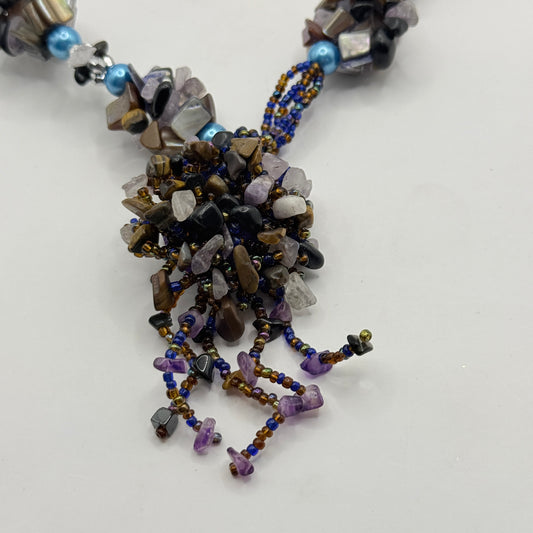 Multicolour Stone Cluster Necklace with Beaded Tassel Detail