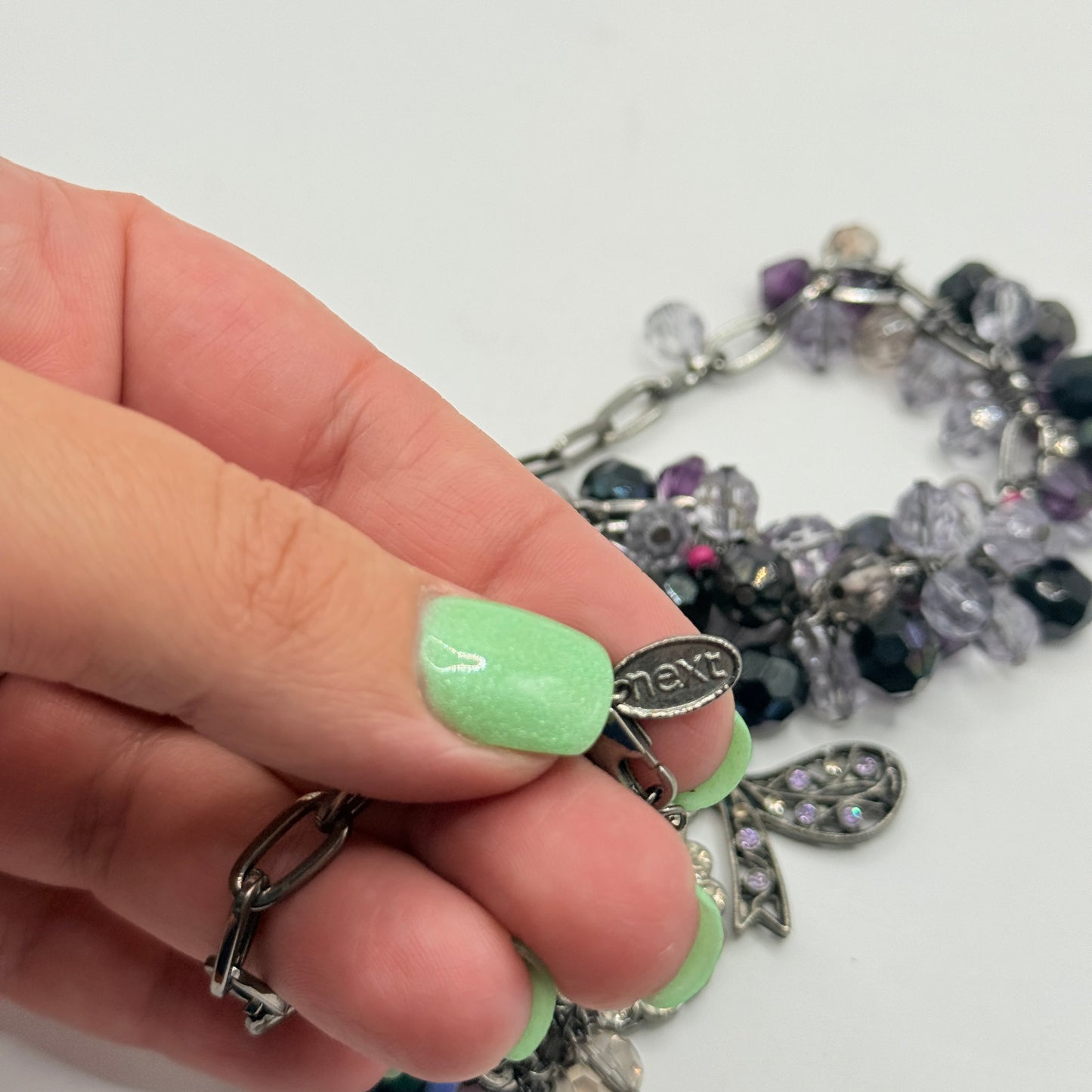 Sparkling Purple Bead Necklace with Bow & Flower Pendant