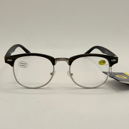 Insight Optics Reading Glasses +1.00 with Wood-Look Browline Frame