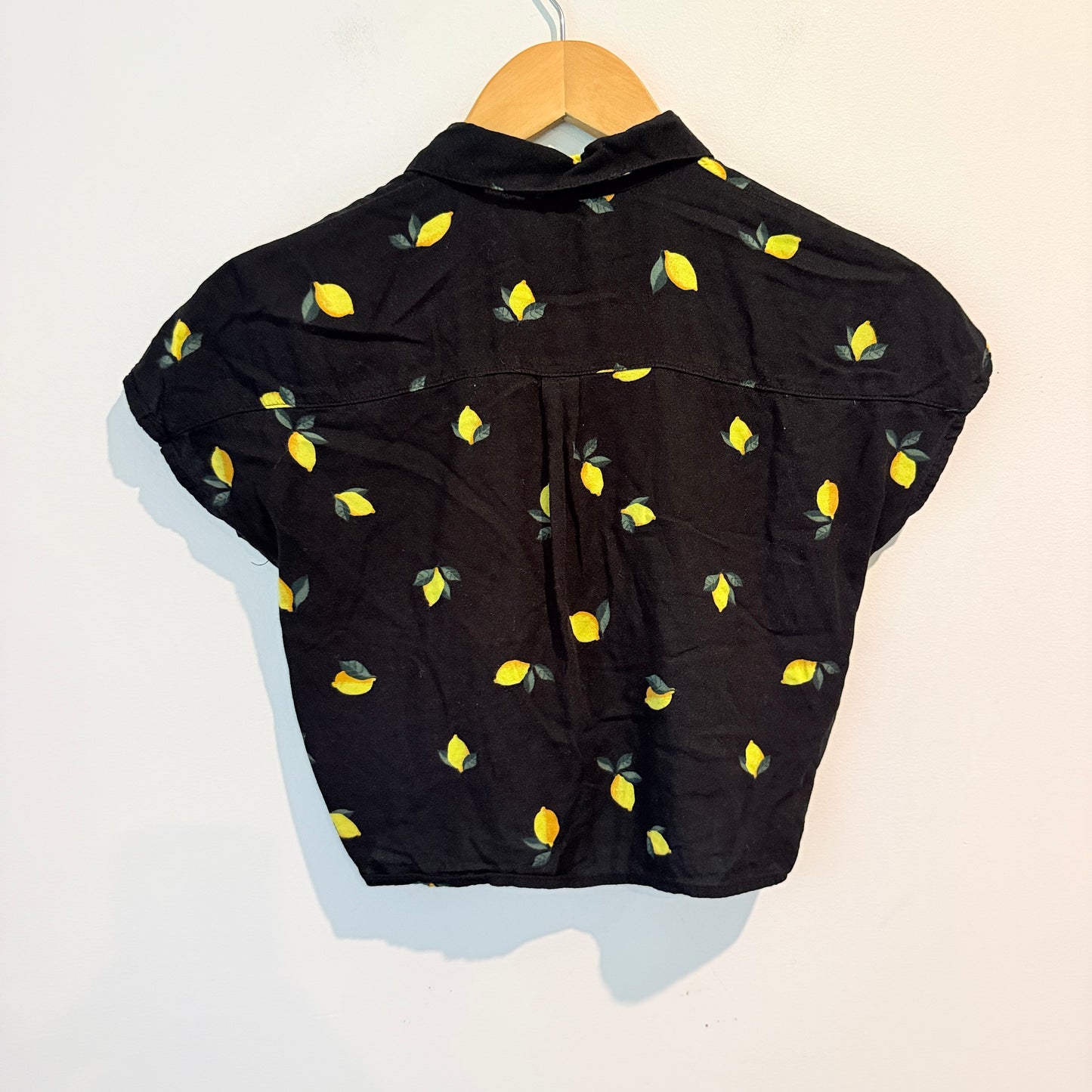 H&M Lemon Print Tie Front Crop Shirt Black - 12y