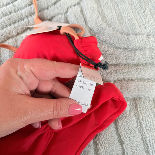 Monday Swimwear Red & Peach Triangle Bikini Set - Size 10
