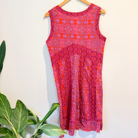 Cotton Diva Geometric Print V-Neck Dress Orange Pink Purple - XL