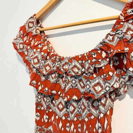 Diandra Denise Rust Geometric Ruffle Romper - 37cm U/arm