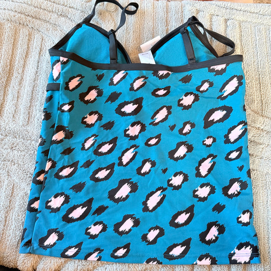 NOW Teal Leopard Contrast Tankini Top - Size 12