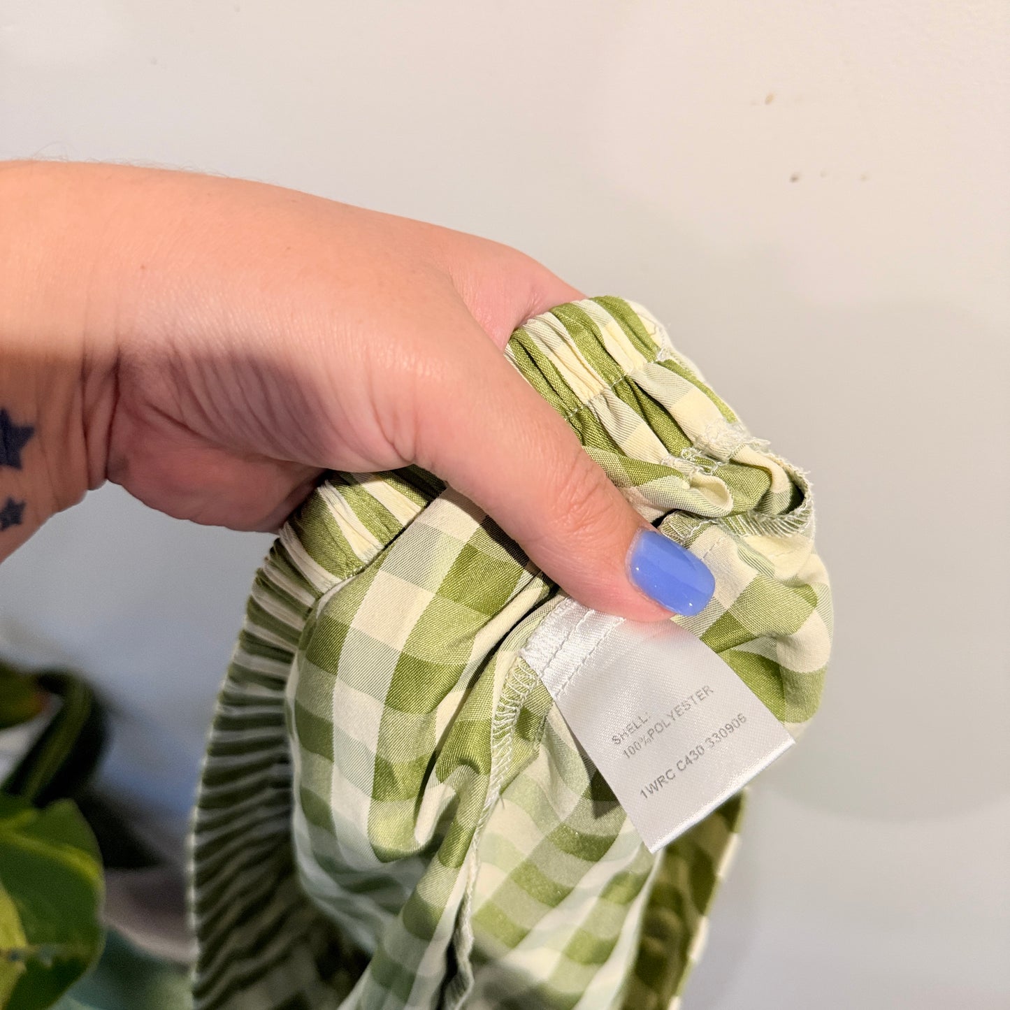 Mirrou Gingham Tie Waist Shorts Green/White - 14