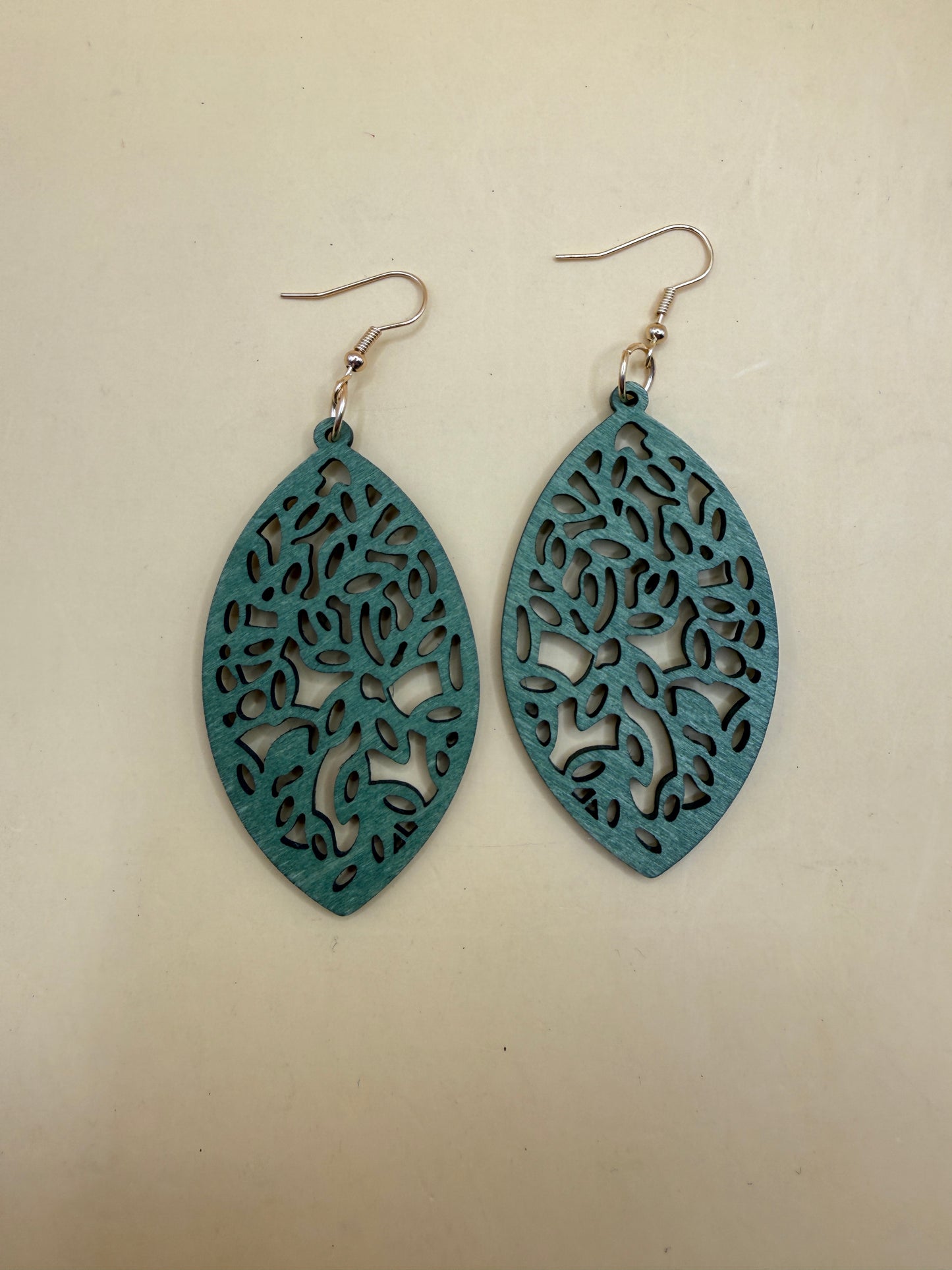 Leaf Pattern Wooden Drop Earrings Lightweight Statement Earrings