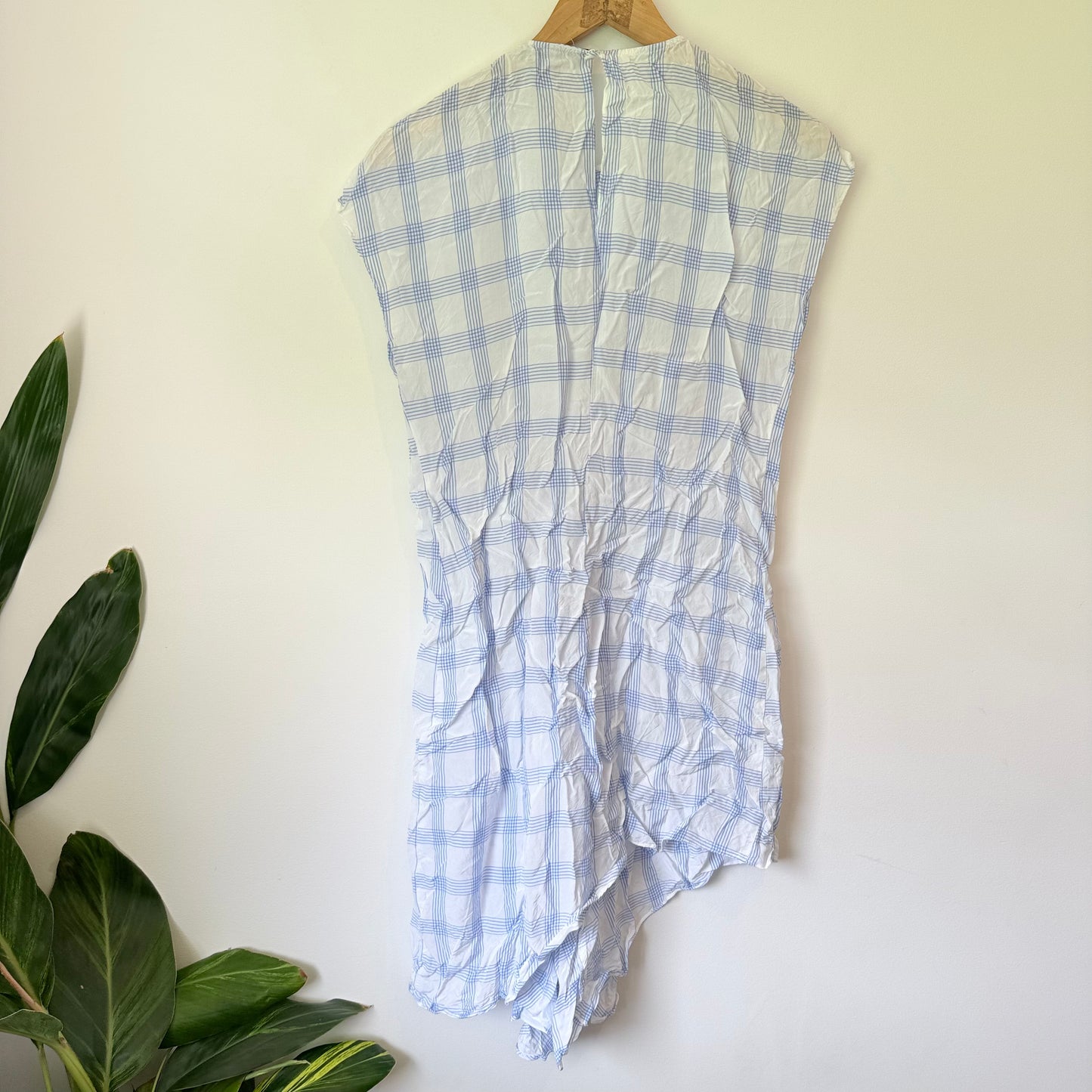 Zara Women Size M White & Blue Plaid Asymmetrical Dress