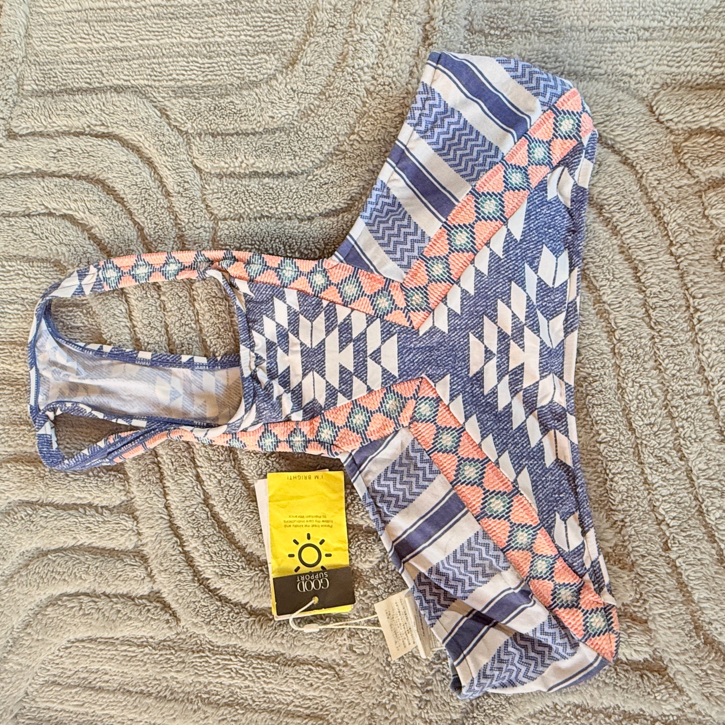 Rip Curl Del Sol High Neck Bikini Top - Blue Geometric - Size 16