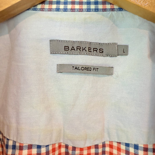 Barkers Size L Long-Sleeve Button-Down Cotton Shirt Red Blue Plaid