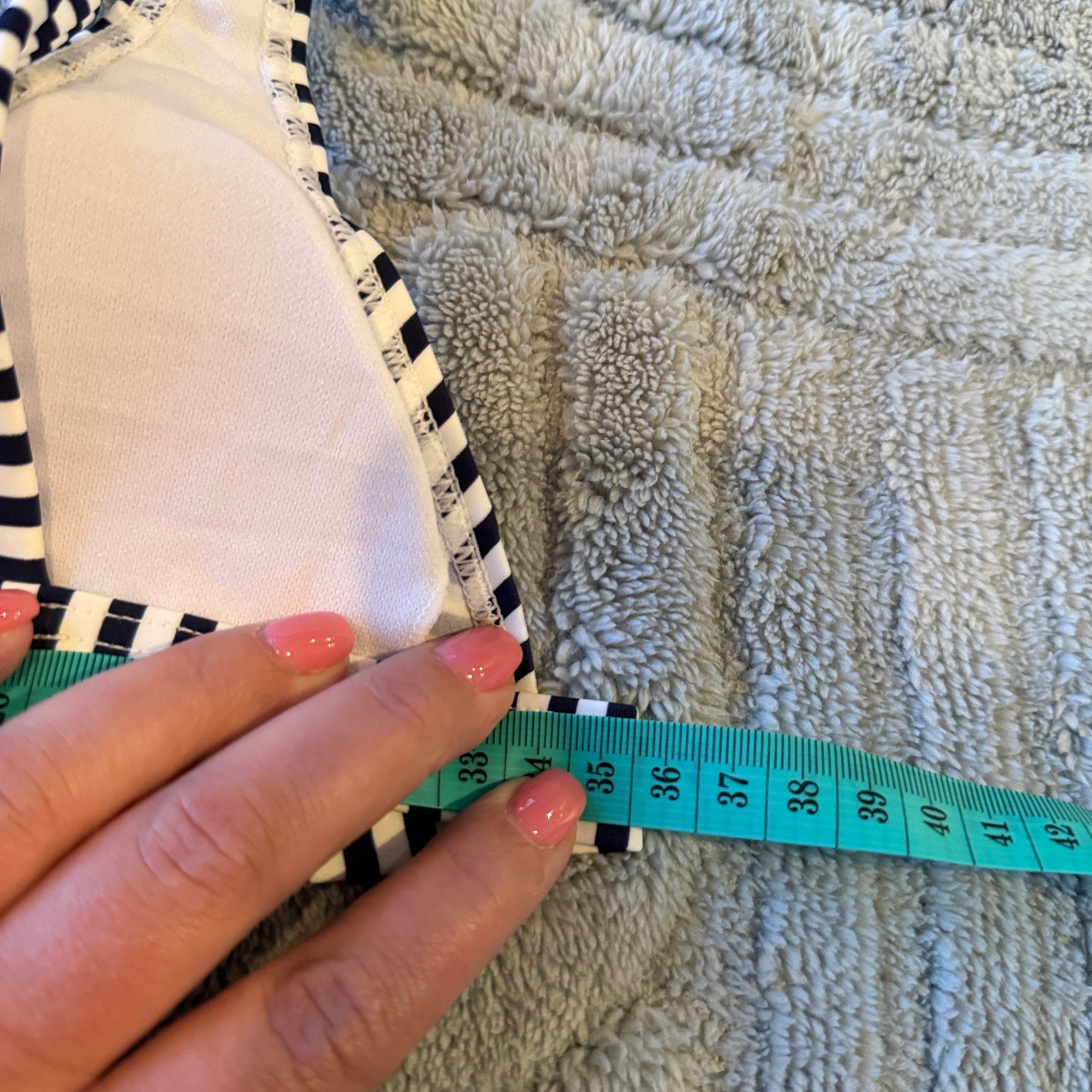 Navy and White Striped Fixed Triangle Bikini Top