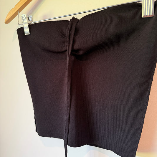 Black Ribbed Strapless Crop Top - 35cm Underarm