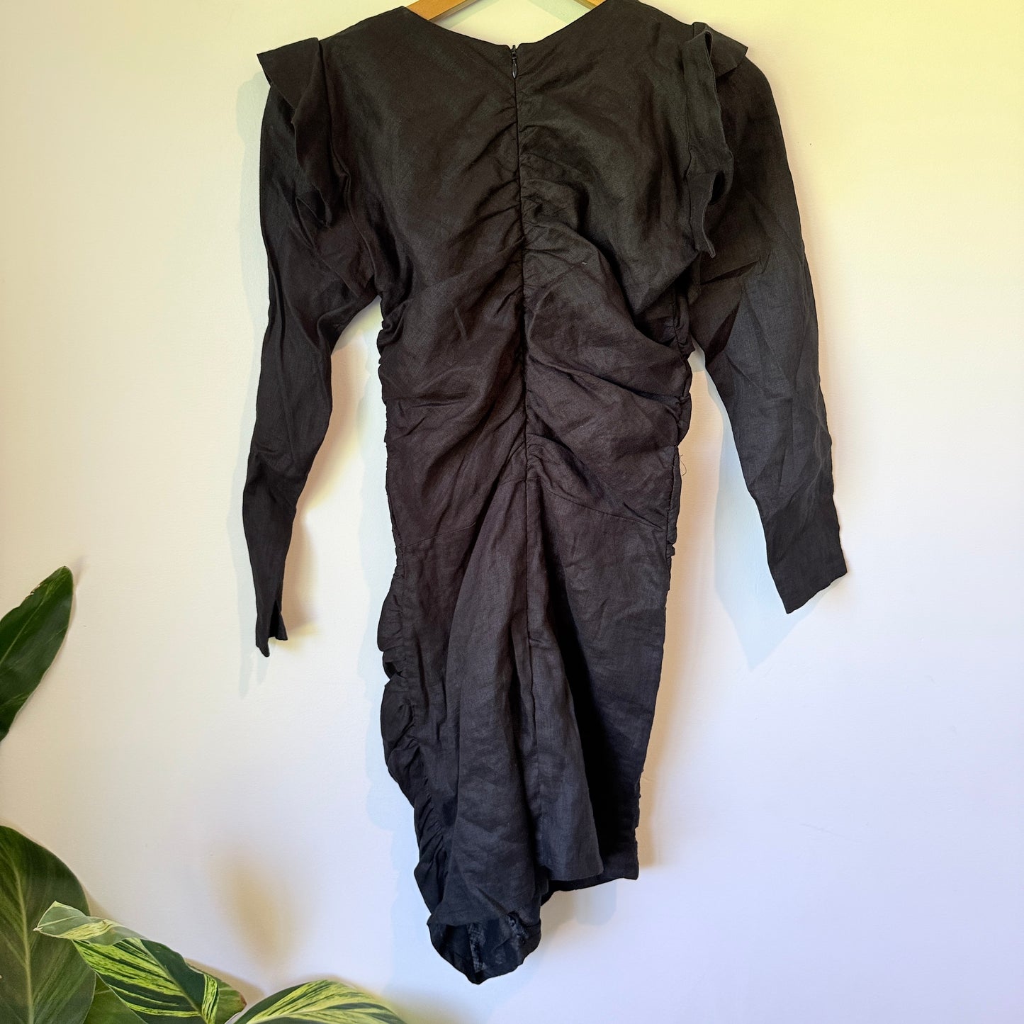 Vemain Size 6 Black Ruched Mini Dress