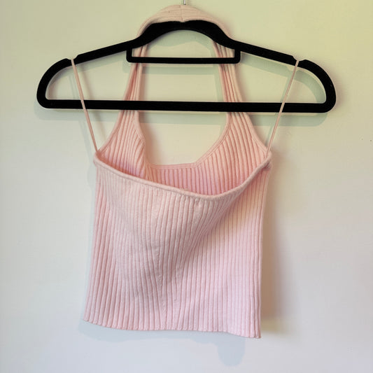 Glassons Women's Pink Ribbed Knit Halter Neck Top Size M