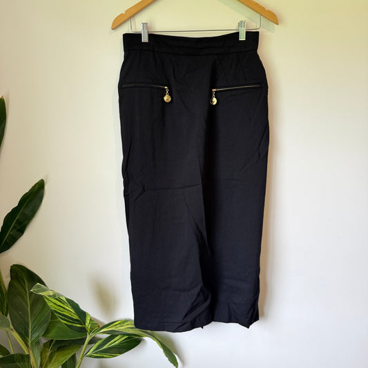 Escada Size 40 Pure Wool Black Midi Pencil Skirt