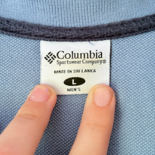 Columbia Size L Light Blue Textured Polo Shirt