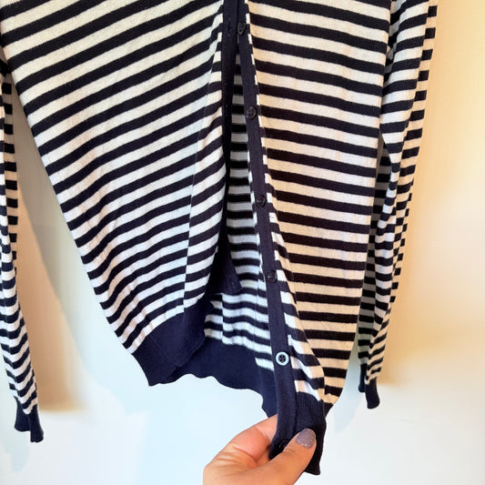 Garage Navy Blue & White Striped V-Neck Cardigan - Size M