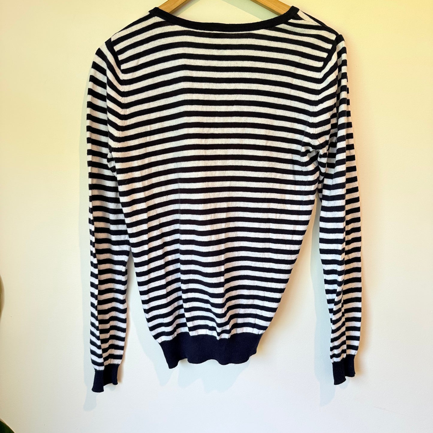 Garage Navy Blue & White Striped V-Neck Cardigan - Size M