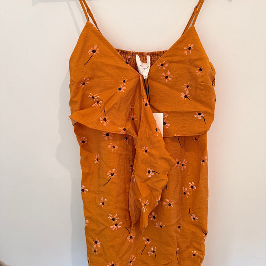 Mineral Mustard Floral Tie-Front Midi Dress – Size 10