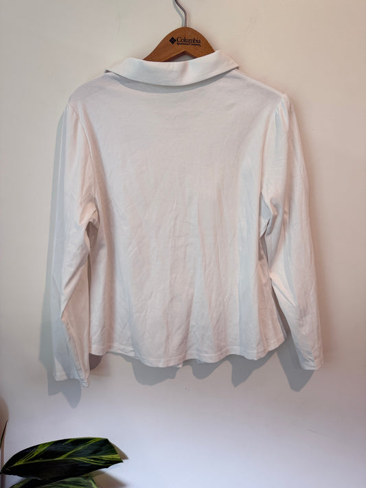Pandamian White Ruched Button Long Sleeve Top Size 2XL