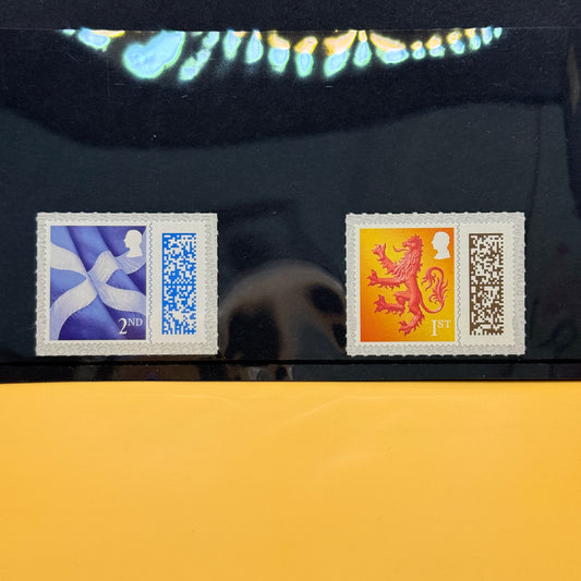 Royal Mail Scotland & Heraldic Lion 1st and 2nd Class Stamps Collectible Pair (With Sleeve)