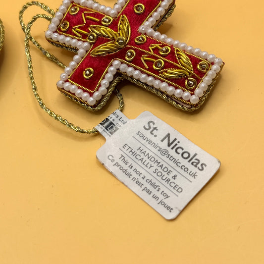 St. Nicolas Handmade Mini Cross & Tartan Heart Christmas Ornaments