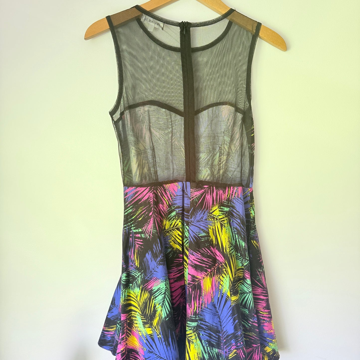 Lovely Girl Size S Black Dress with Tropical Leaf Print Skirt