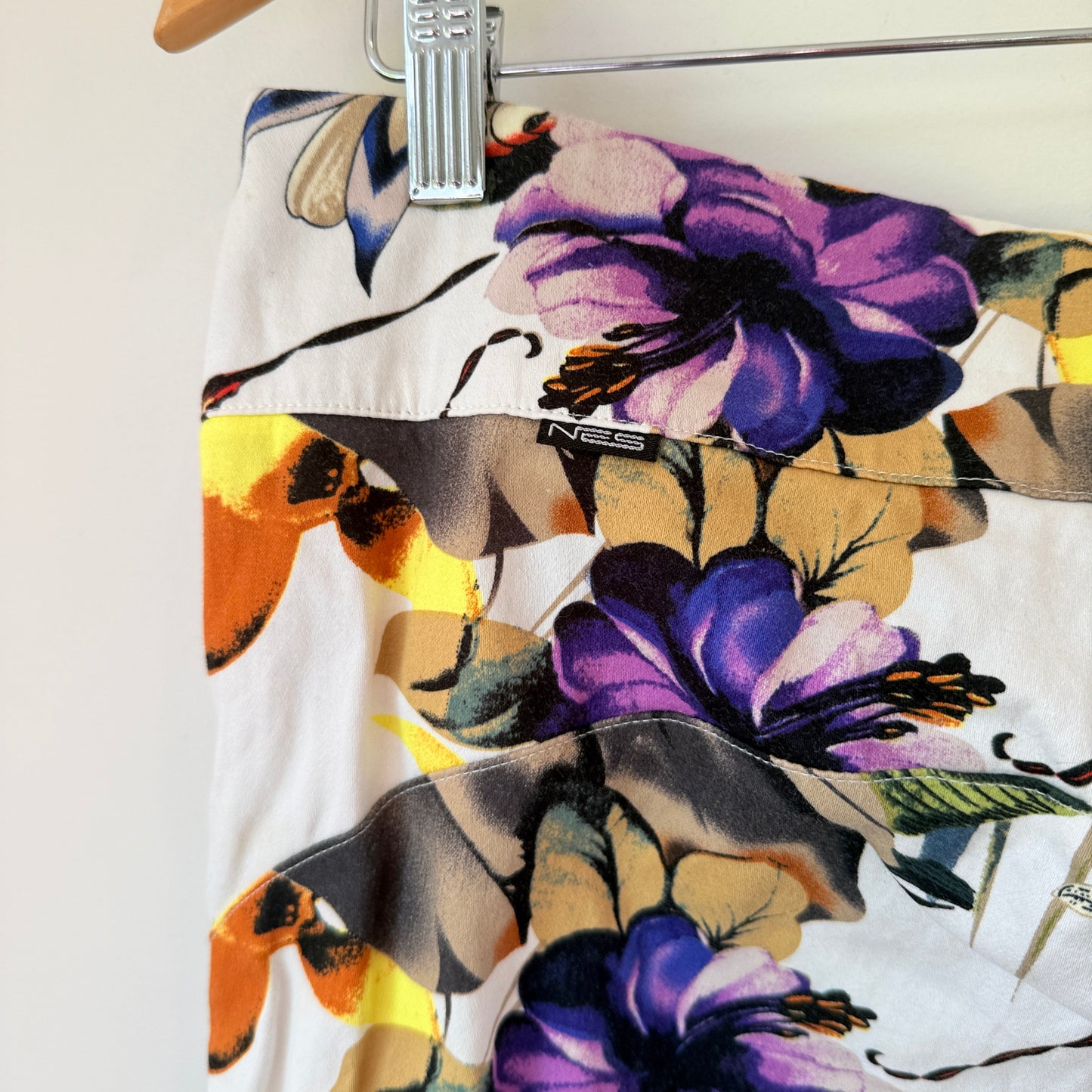 NES Tropical Floral Print Trousers White/Multi - Size L