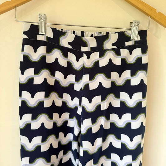 Wavy Geometric Print Trousers Navy/White - 65cm waist