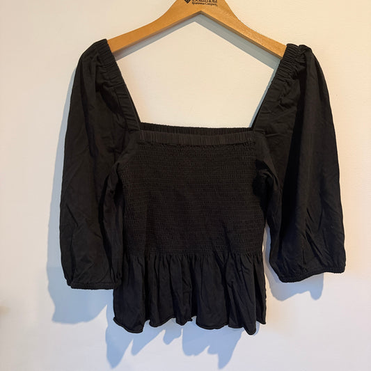 Seed Size S Black Smocked Peplum Top