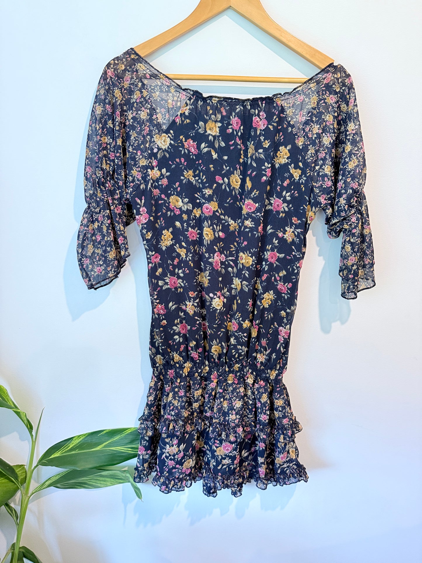 Joymiss Navy Floral Shirred Mini Dress - Size S